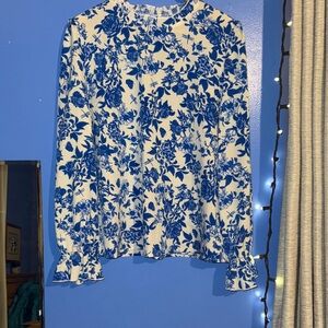 SHEIN Blue and White Floral Top